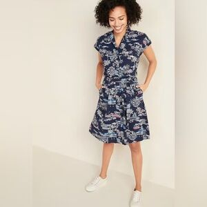 Old Navy Scenic Village Waist Defined Tie Belt Shirt Dress - Medium Petite